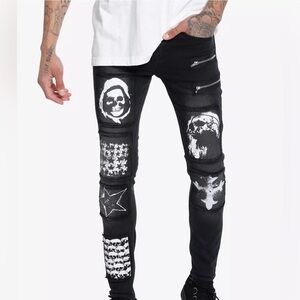 Black‎ Skull Patches Stinger Jeans Hot Topic